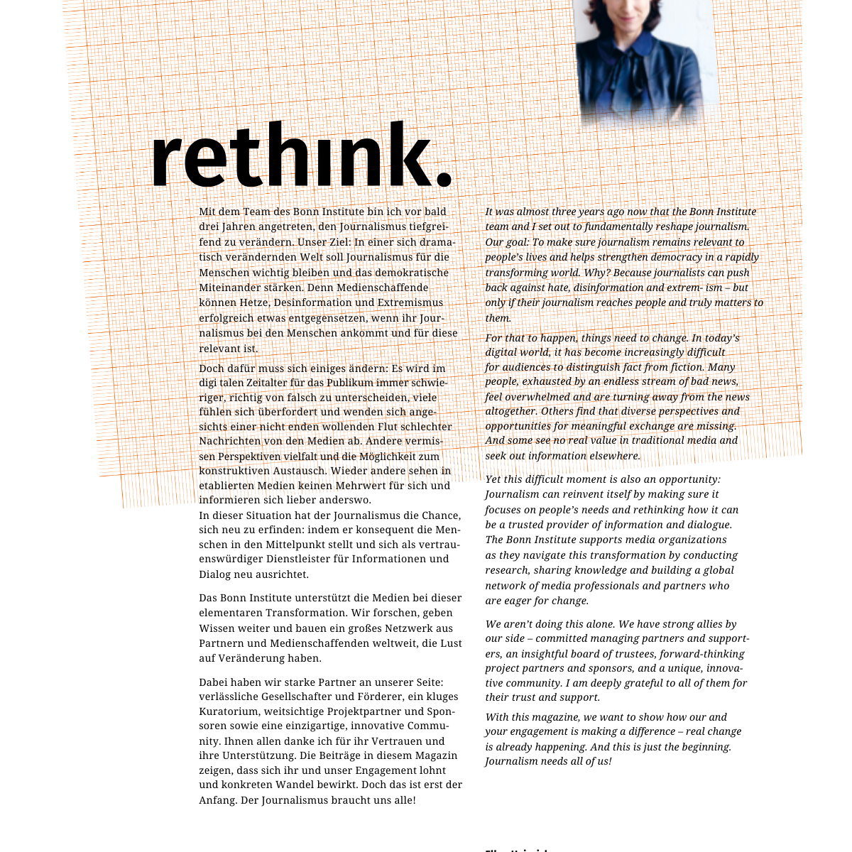 The editorial page from the Bonn Institute magazine